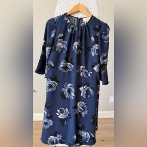 Kate Spade New York Floral Fit & Flare Dress Blue Bell Sleeve Size 6 EUC